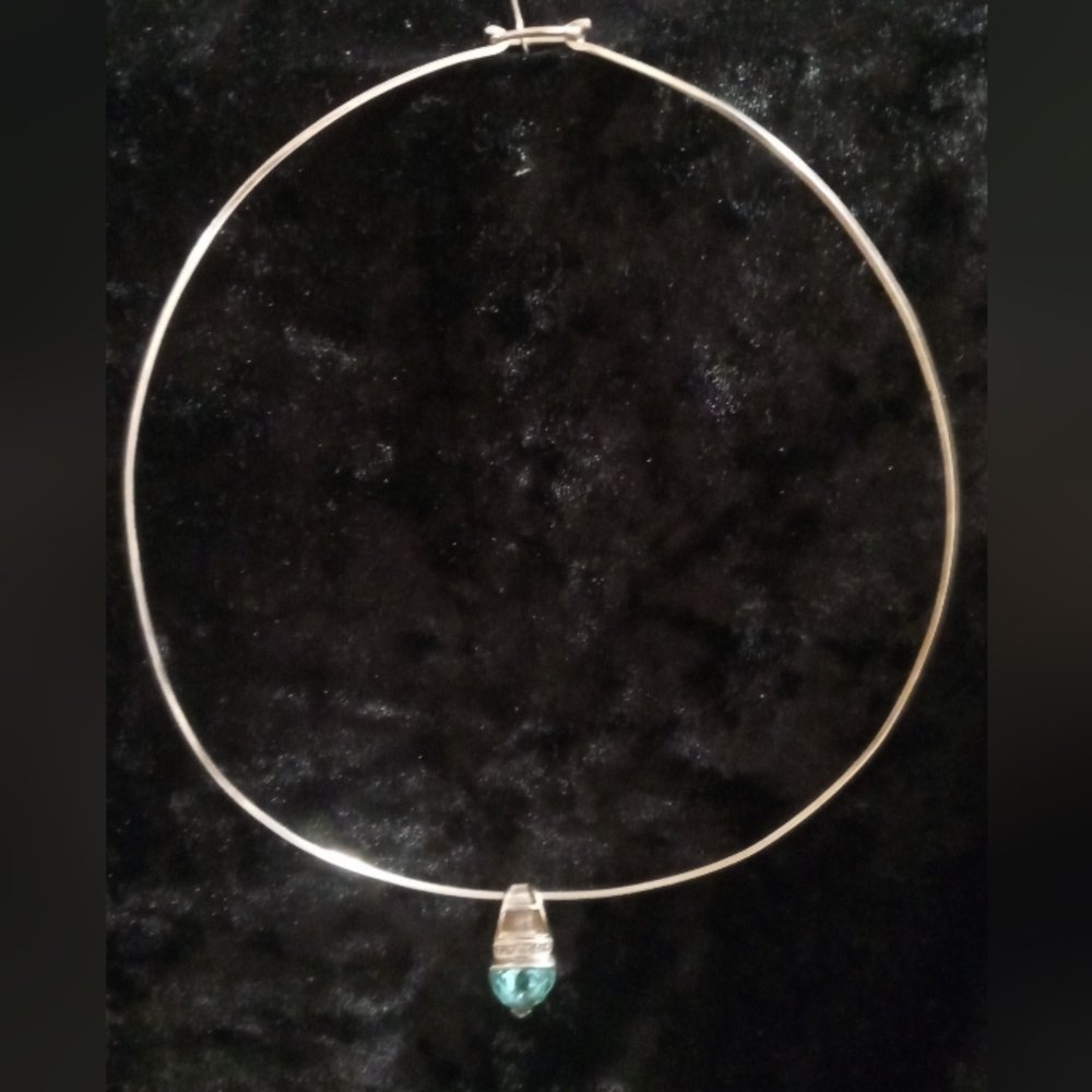 Uma sterling silver choker with a large genuine topaz pendant in 925. marked - Picture 10 of 12
